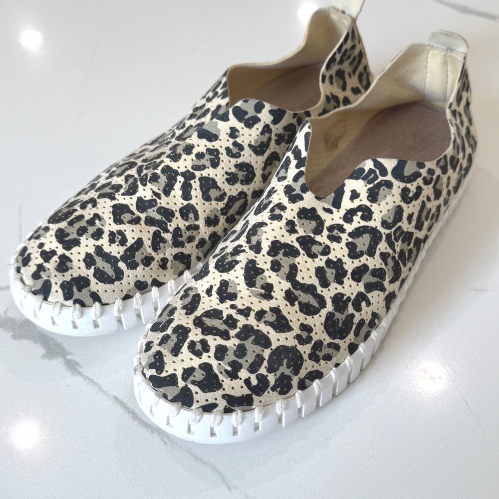 Ilse Jacobsen Tulip 139 Milk Cream Leopard Slip On Sneakers EU 37 Comfort Shoes
